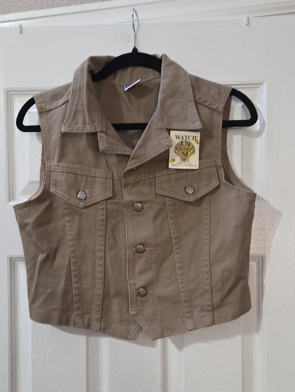 Beige Sleeveless Cotton Denim Vest - Unbranded